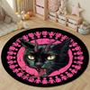 Lovely Gothic Black Cat Green Eyes Round Rug, Pastel Pink Elegant Touch, Charming Decor for Dorm Apartment and Rental with Hip with Sparkle