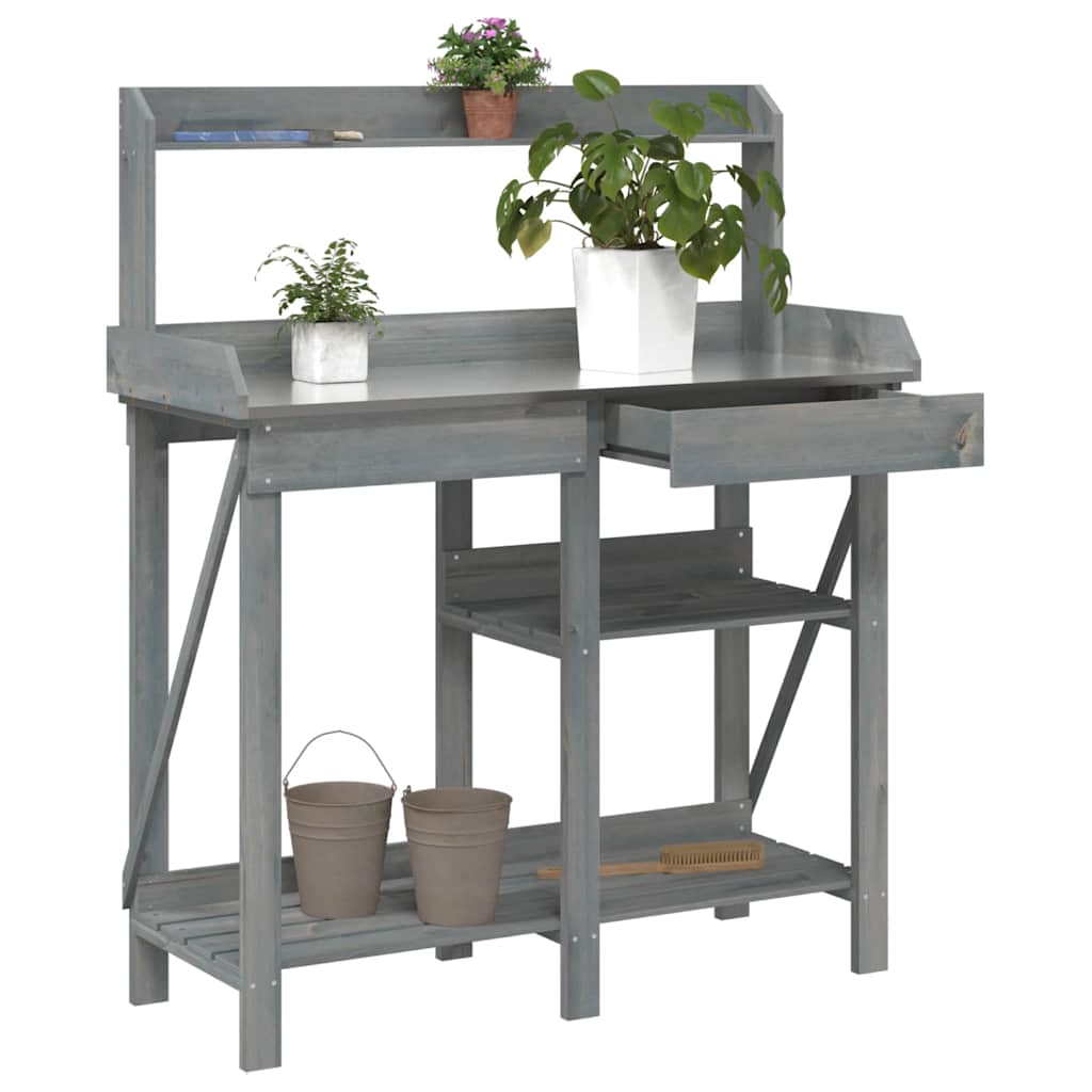 Plant Table with Shelves Grey Solid Pine Wood