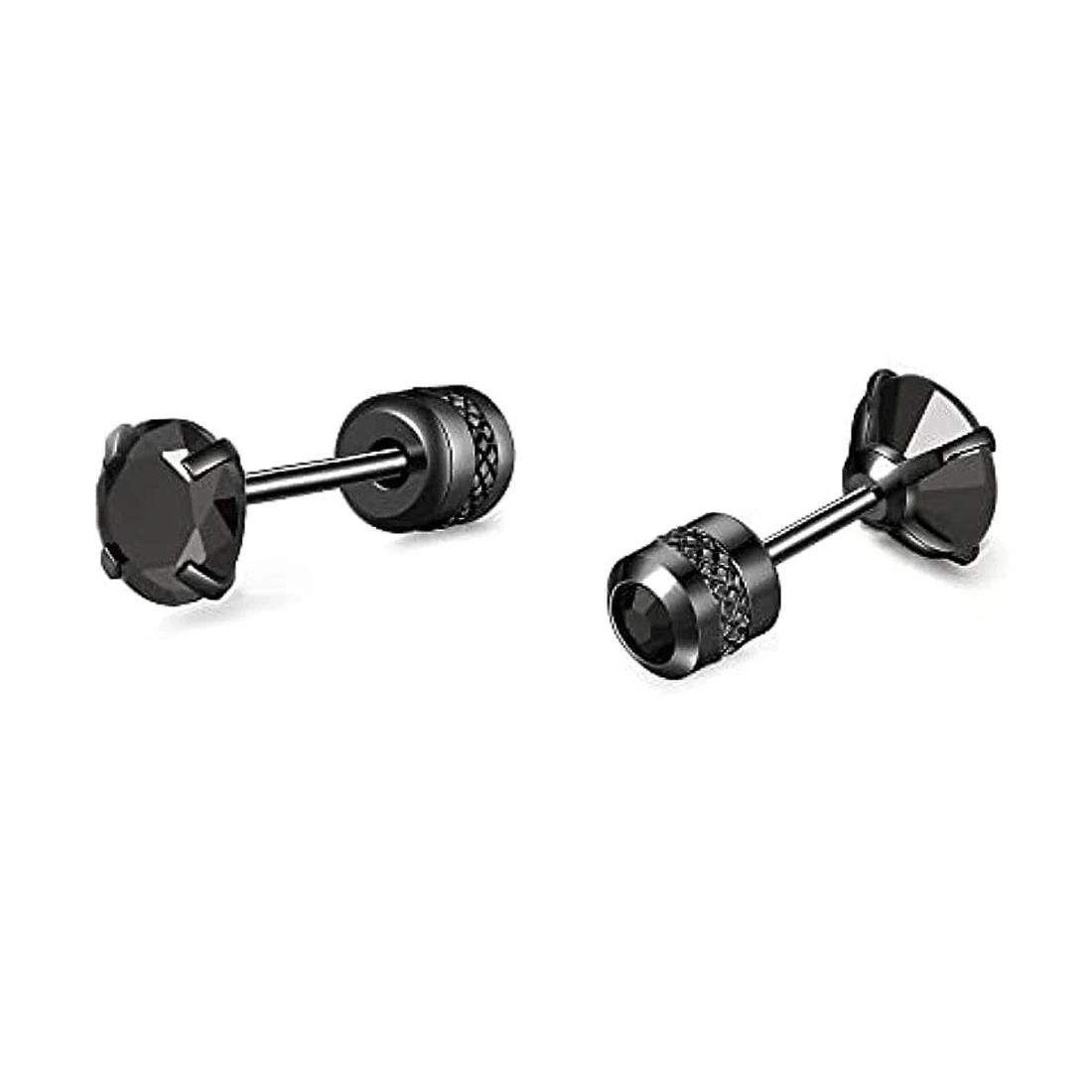 

Glamorous Stainless Steel & Zircon Stud Earrings for Men – Hypoallergenic 5-Pairs Set, Durable & Versatile чорний