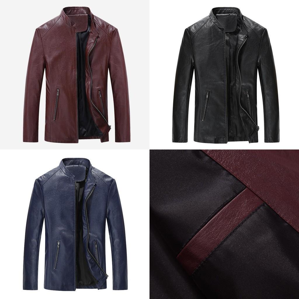 Men's Motorcycle Pu Leather Jacket Slim Fit Zip Up Classic Retro Outwear For All Occasions