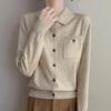 Lapel Knitted Cardigan Solid Color Loose with Pockets, Versatile Spring New Top Coat