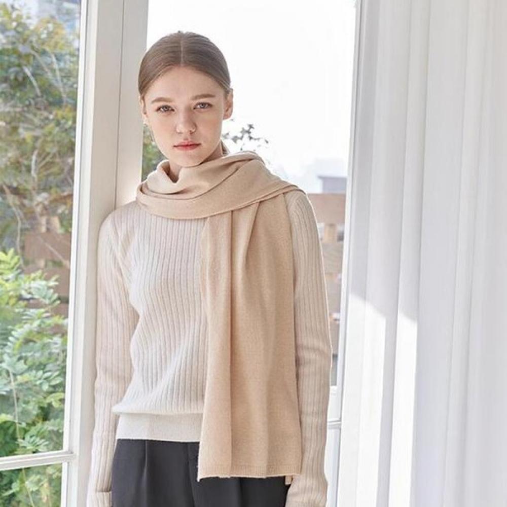 Dal Cashmere Premium Cashmere 100 Knit Scarf Beige Shawl