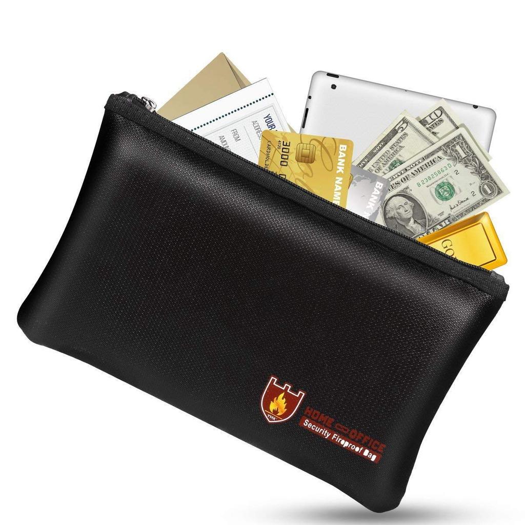 Fireproof Document Bag - 15"X11.2" Fireproof Safe Bag, 7.3"x9.2" Money Pouch Envelope, Non-Itchy Silicone Coated File Storage, Waterproof Document Holder, Money Bag With Zipper