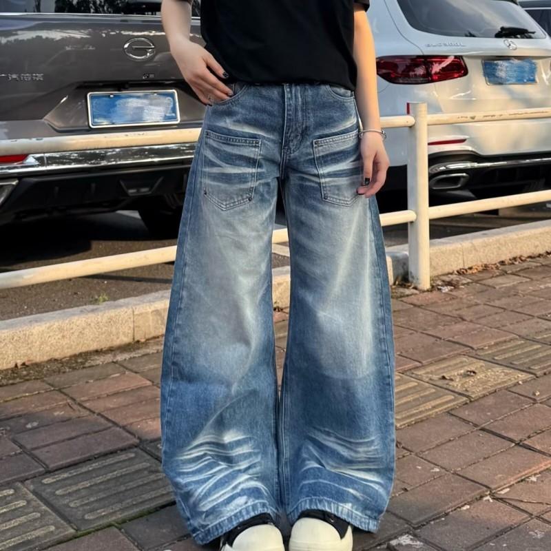 Mens Straight Leg Jeans Vintage Washed Loose Fit Streetwear