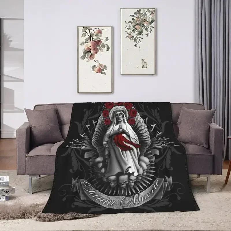 Santa Muerte Filtar Varma Flanell Lady of Holy Death Mexikansk Dödskalle Pläd för Sovrum Kontor Sängöverkast
