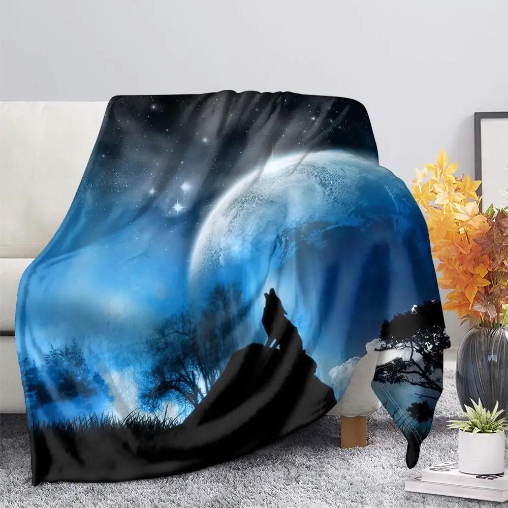 Grauwolf-Druck Flanell-Fleece Überwurfdecke Mondnacht Wölfe Sherpa-Decke Auf Betten Erwachsene Kinder Fell-Überwurfdecke