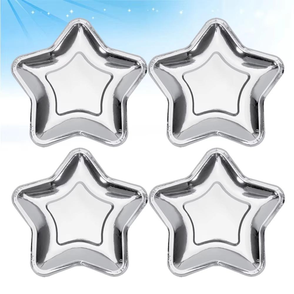 20pcs Gold/Silver Five Pointed Star Paper Plate Disposable Dessert Tray Paper Plate Christmas