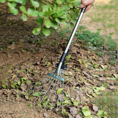 Edelstahl-Rechen-Teleskopstiel, ergonomisches Design, einfache Bedienung, Laub- und Grasschnittrechen