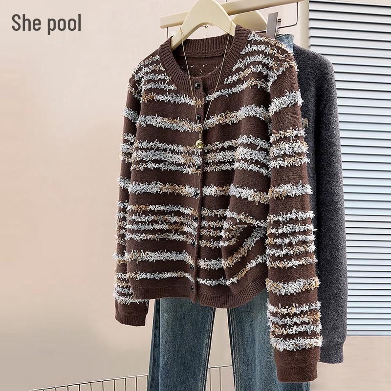 

Women s Casual Color Block Striped Knit Cardigan One Size