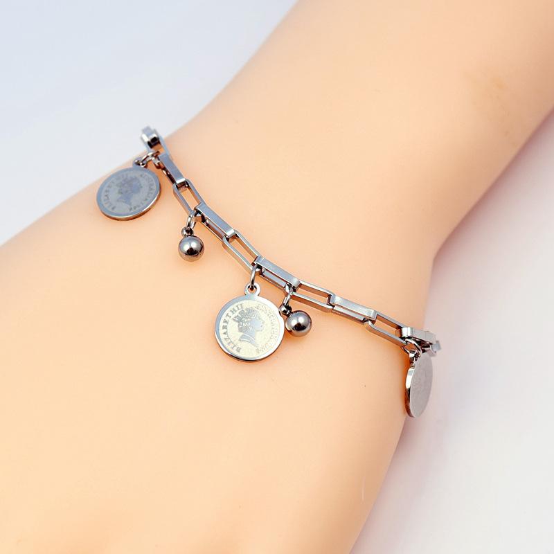 316L Stainless Steel Round Pendant Bracelet for Women Golden-Tone Adjustable Chain Link Bracelet Party Jewelry Gifts