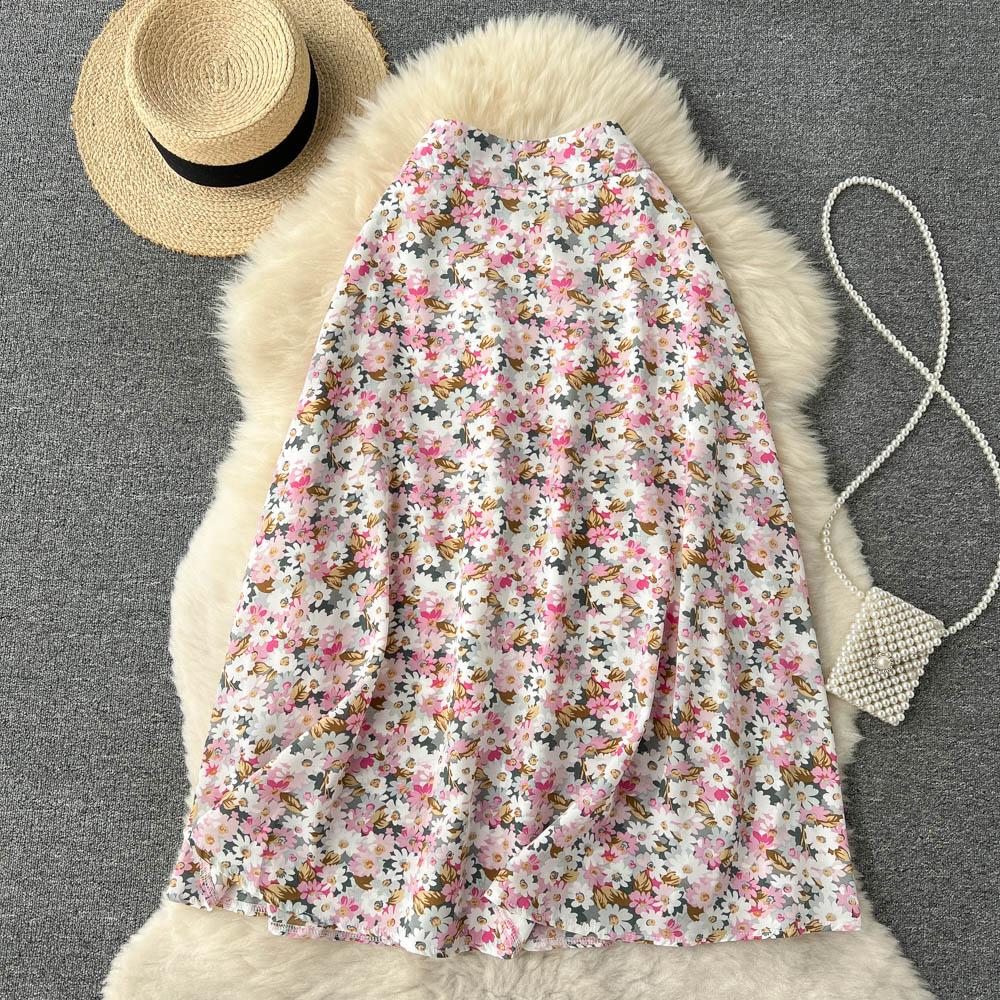 

Винтажная юбка Высококачественное весеннее женское платье Цветочная юбка Юбка А-силуэта Юбка с высокой талией Юбка-зонт Юбка с запахом на бедрах L розовый