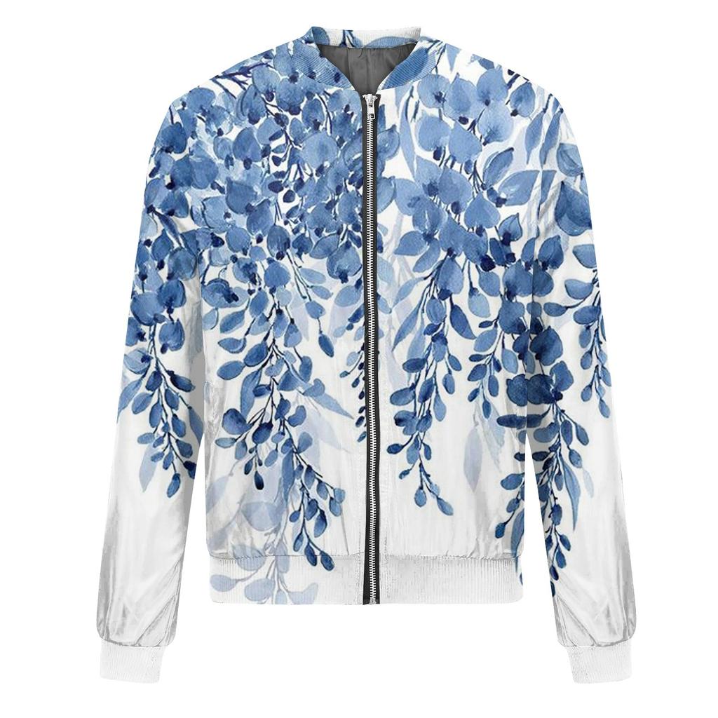 Women's  Outerwear Print Long Sleeve Casual Zipper Tops Cardigan Shirt Slim Jacket For Women