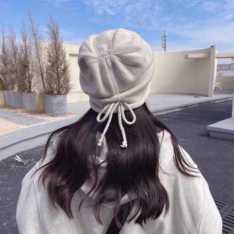 Hat Women's Autumn and Winter Wool Hat Stacking Hat Cold Hat Couple Baotou Hat Knitted Hat Spring and Autumn Confinement Hat Big Head Circumference
