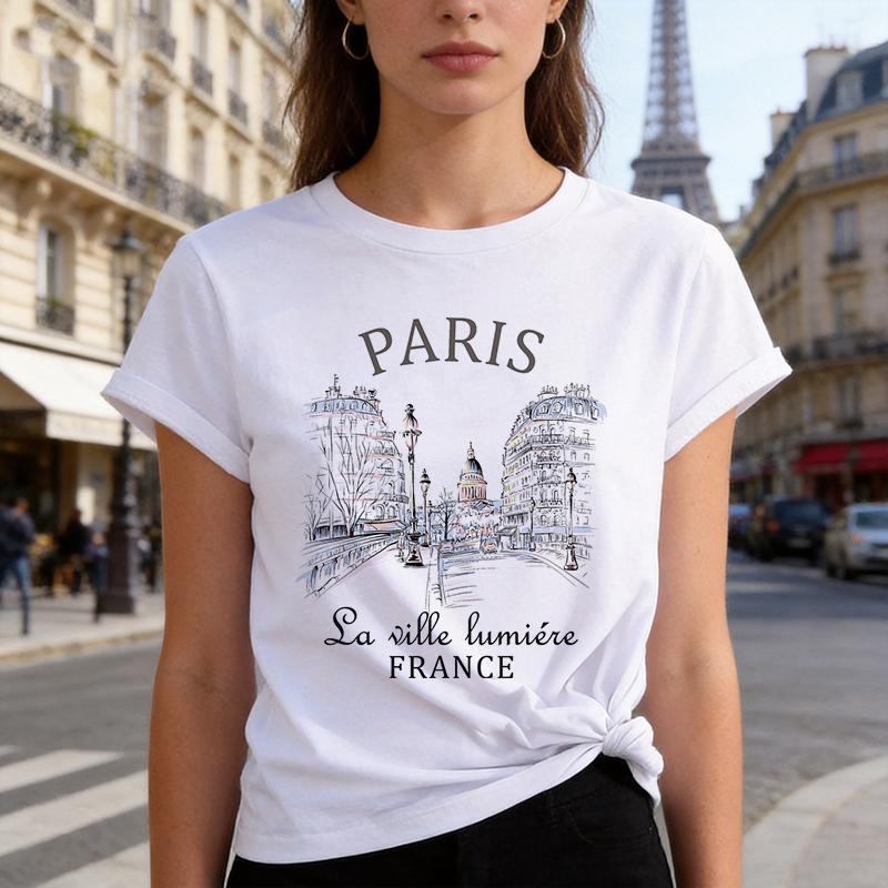 

90s T Shirt Paris Women Print T-shirt Girl Short Sleeve O-Neck Casual Tees Tops for Summer Spring Women s Clothing XXXL