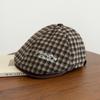 Autumn and winter retro plaid embroidery letter forward hat female Maillard face small British short brim newsboy painter hat