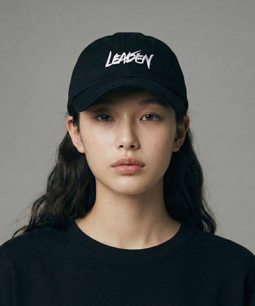 LEADEN Vintage Washed Calligraphy Ball Cap [Black]