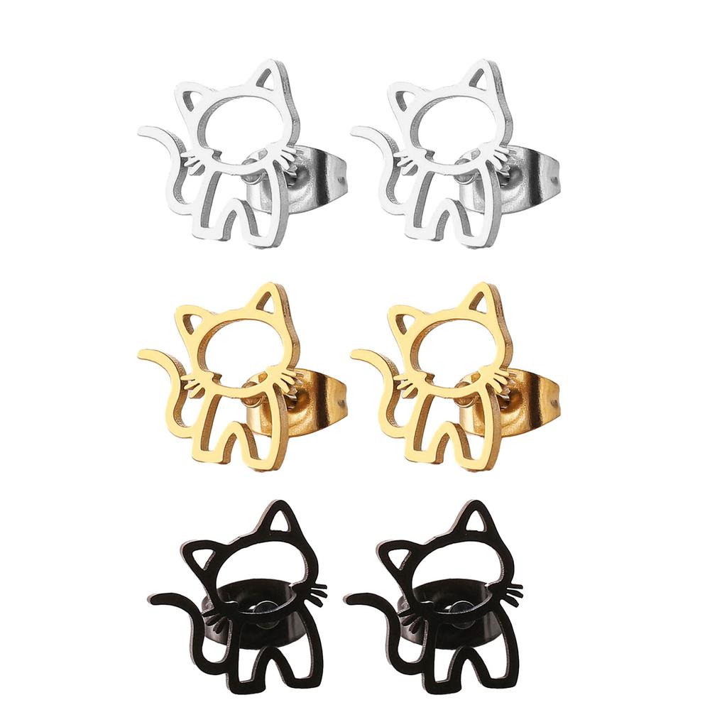 Cute Animal Stud Earrings for Women Girls 3 Pairs Cat Ear Studs Adornment Trendy Ear Hooks Charm Ornament Jewelry Gift