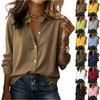 Women's Summer Fashion Color Lapel Button Long Sleeved Casual Loose Cotton And Linen Shirt Top
