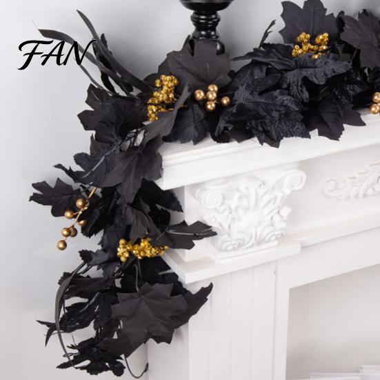 Fall Seasonal Decorations Halloween Artificial Maple Leaf Vine Decor, Wall Hanging Garland Indoor Outdoor for Party Scene, Spooky Thanksgiving