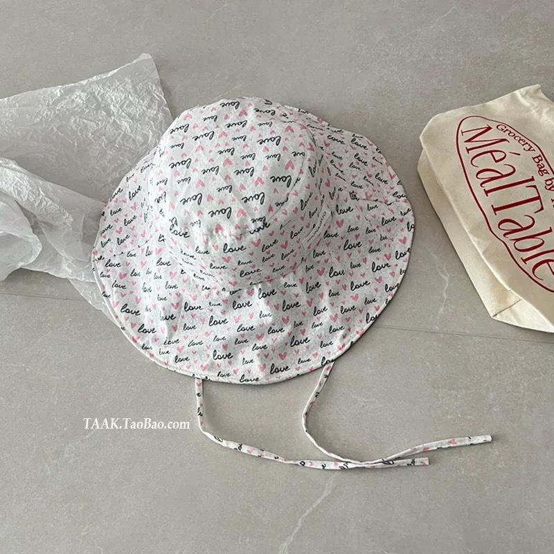 Spring and Summer Love Love Big Brim Bucket Hat Women's Seaside Vacation Travel Sunscreen Sunshade Sun Hat Basin Hat