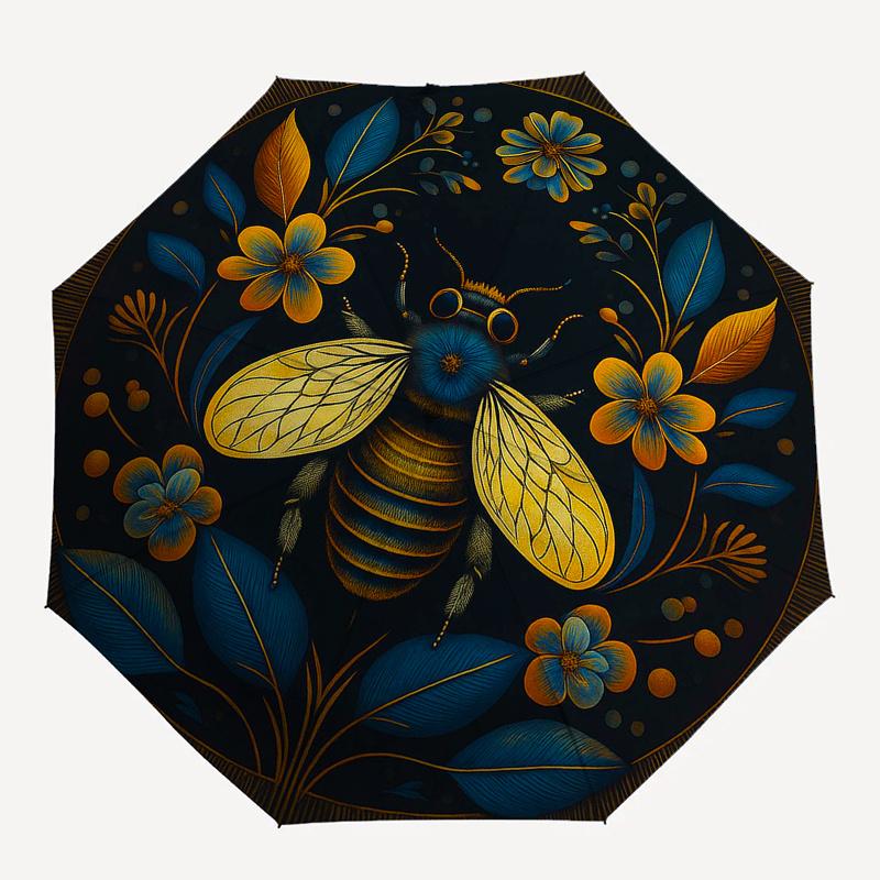 Golden Bee & Floral Mandala Wall Art DecorUmbrella, Portable 3-Fold Umbrella for Men & Women,Christmas Gift ES320