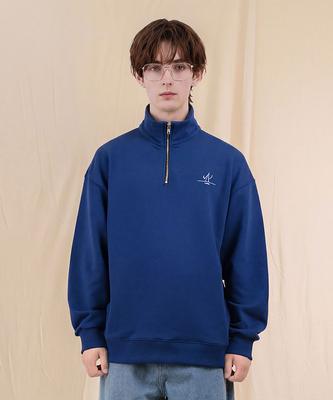 Ellamo French Terry Half-Zip Collared Oversized Sweatshirt [Blue]
