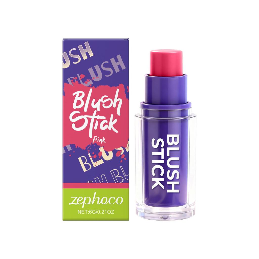 Zephoco Pink Blush Stick: Moisturizing, Silky Smooth, Natural Color for Daily Makeup.