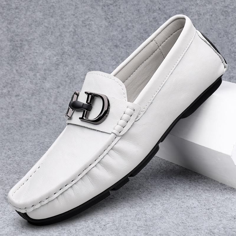 Fashion Fashionable Lightweight Genuine Leather Men's Formal Leather Shoes Handmade Soft Comfortable Non-slip Casual Men's Bean Shoes
