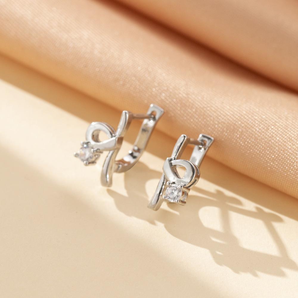 Copper Zircon Chic Ribbon Earrings Simple Ushape Design For Fashionable Women