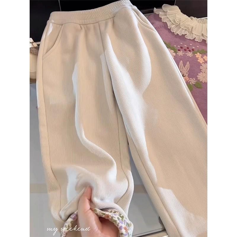 Flickors Sammetsvida Sportbyxor - Trendig Plysch Vinter 2025 Kollektion för Större Barn