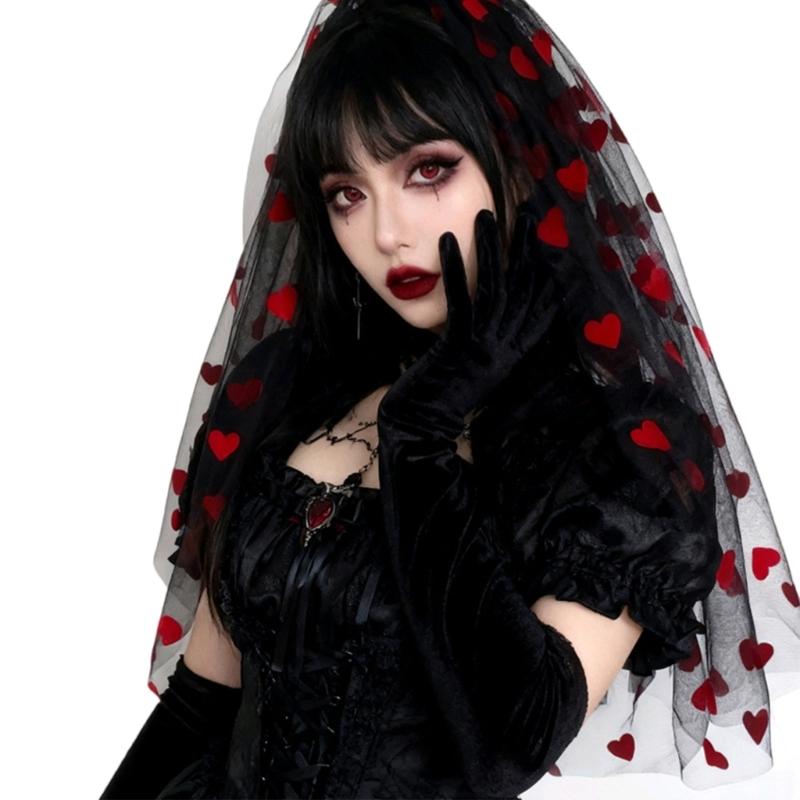 

Breathable Bridal Veils Heart Pattern Short Length Comfortable Tulle Head Veils for Traditional Modern and Punk Wedding