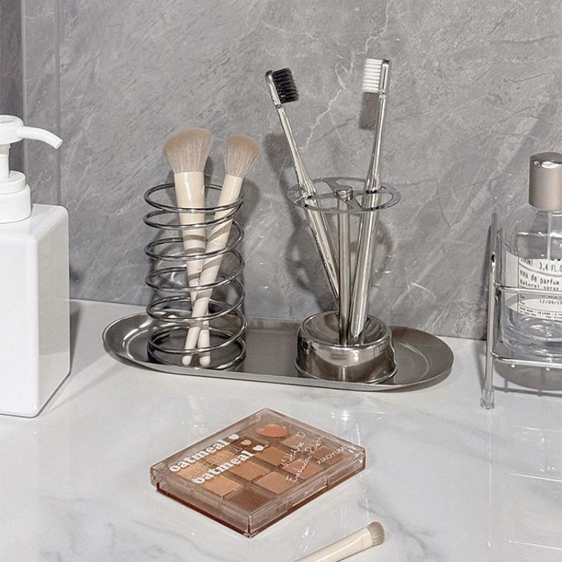3Pcs Stainless Steel Toothbrush And Toothpaste Holder Tray Home Storage Organizer Bathroom Accessories Lazy Tube Squeezer