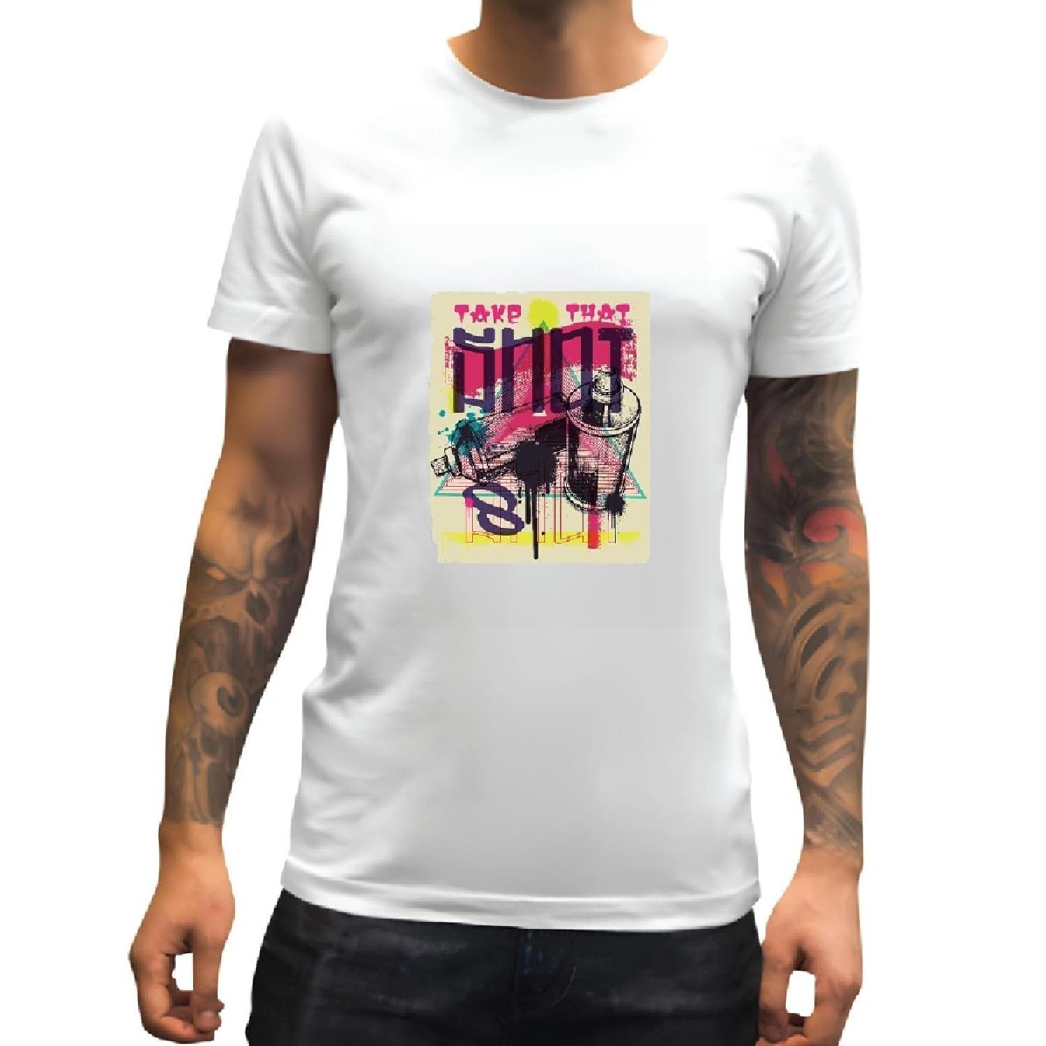 Urban Graffiti Style Gift with Quote Take That Shot Gift for Street Art Lovers Men Women White Gray Multicolor T shirt S