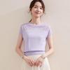 Tu Huang Women's Mulberry Silk Blend Hollow-Out Knit T-Shirt