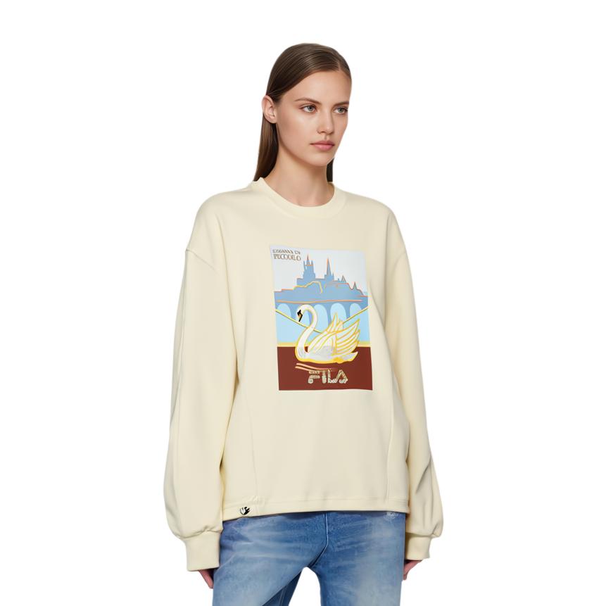 Fila Logo Print Sports Knit Pullover American Long Sleeve Sweatshirt Women Sweatshirt Lactose F11W138257F-BG