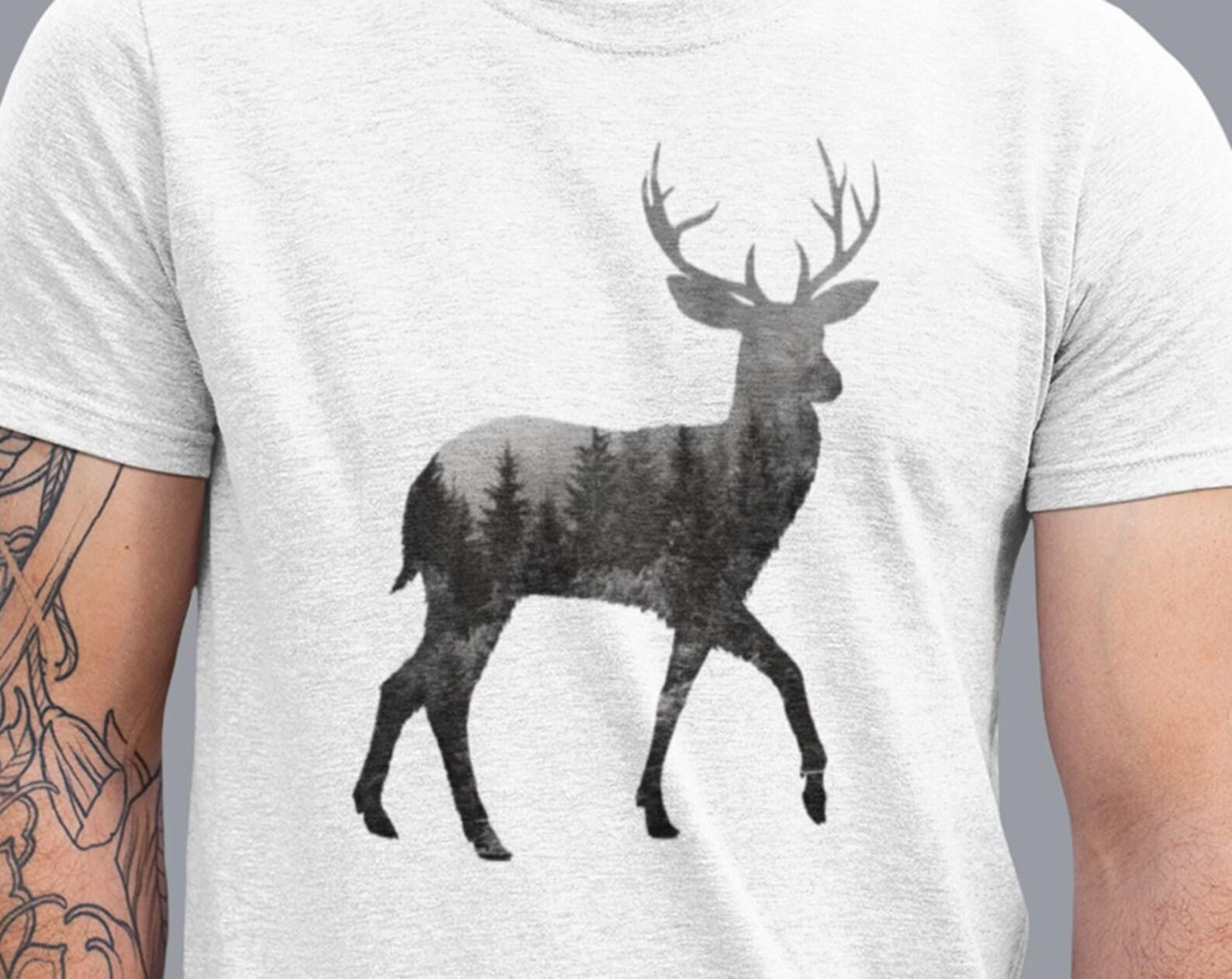 Nature Forest Deer Shirt Men, Double Exposure Deer Tee, Nature Tee, Mens Forest Graphic Unisex T-Shirt, Boyfriend Gift, Screen Print Shirt S