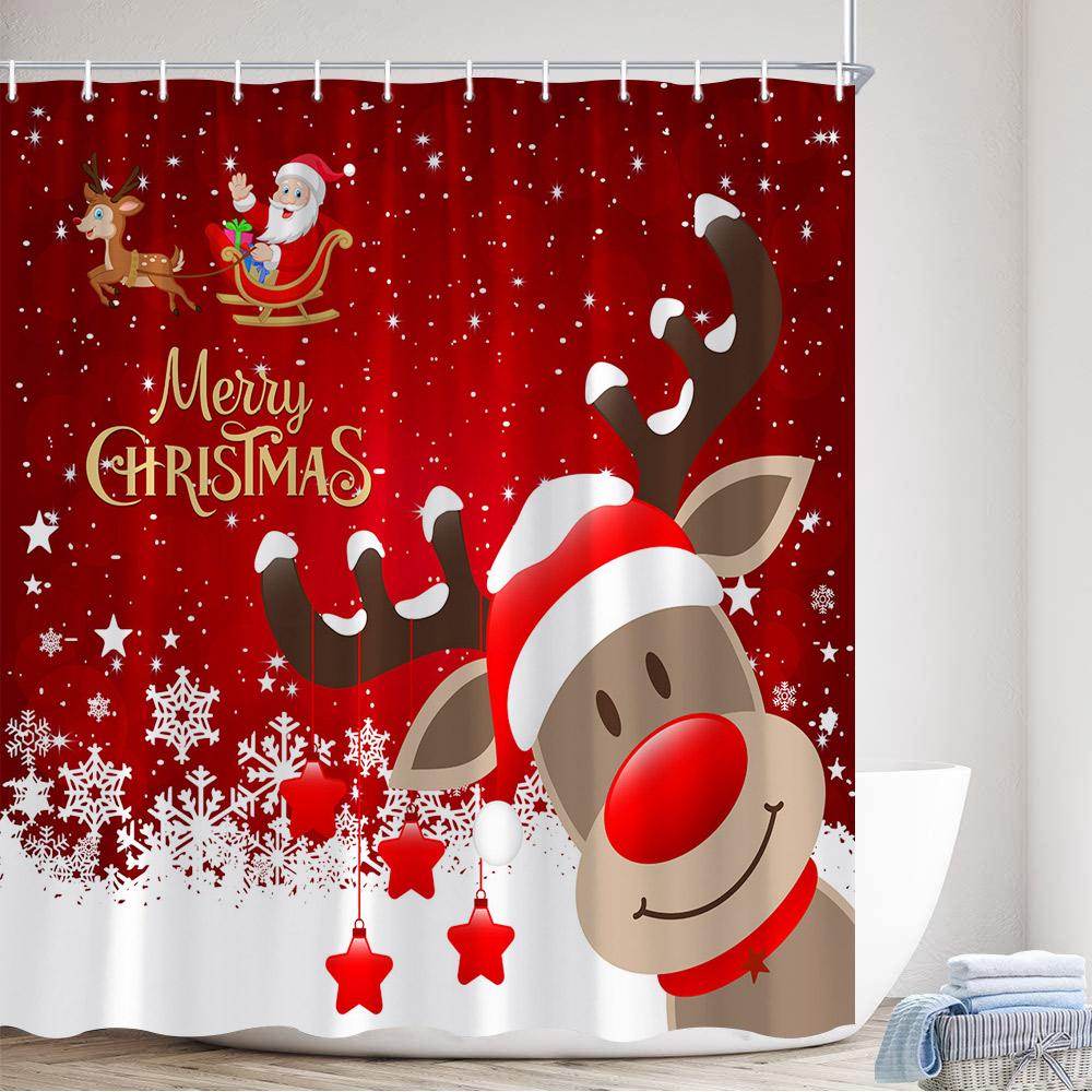 GAERed Santa Claus Christmas Shower Curtain White Snowflake Xmas Tree Gift New Year Home Bathroom Decor Bath Curtains With Hoo