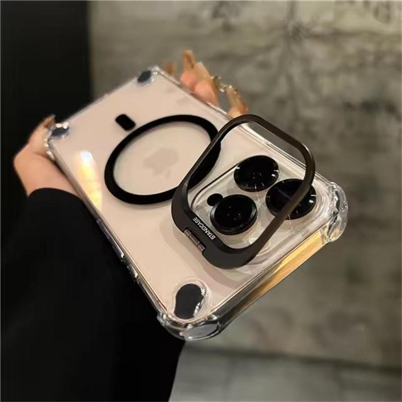 Für iPhone 16 Pro Max Luxus-Objektivhalterständer Magsafe Magnetische transparente Telefonhülle für iPhone 12 13 14 15 Plus Schutzhülle