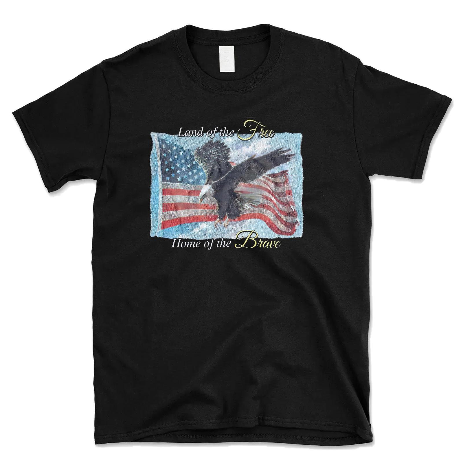 

Земля Свободных Дом Храбрых Футболка Американский Флаг и Орел Футболка Унисекс Круглый Вырез Короткий Рукав Графические Футболки XXL чёрный