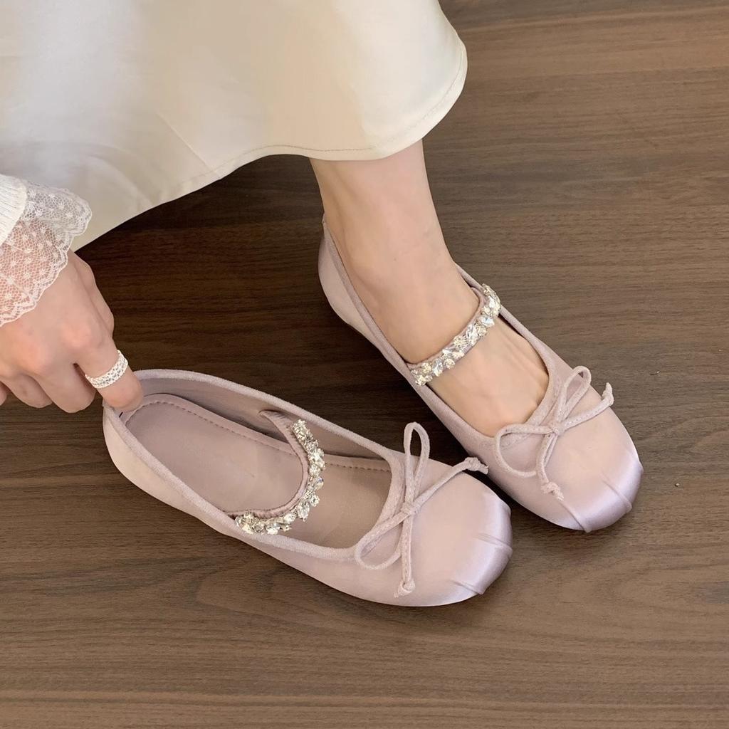 Inner Height Increase Small Satin Single Shoes Women's 2025 New Spring and Autumn French Retro Ballet Style Thick-soled Mary Jane Shoes