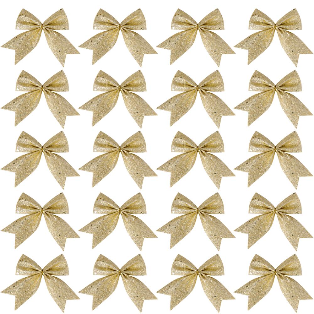 

20 шт., Рождественские венки, Мини-банты, Бант для рождественской елки, Рождественские декоративные банты, Тканевые подвесные украшения, Орнаменты, Новогодние праздничные 10cm золотой