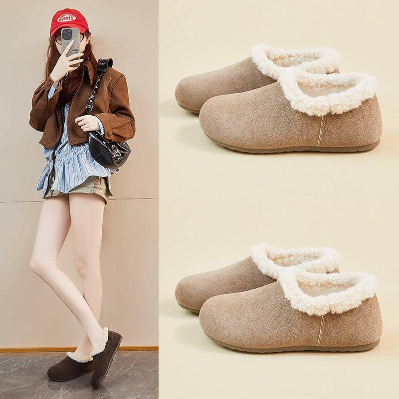 Winter Warm Moccasins for Women Faux Suede Loafers with Fuzzy Plush Lined Non Slip House Flats Shoes Women's Indoor Outdoor Faux Fur Walking Shoes