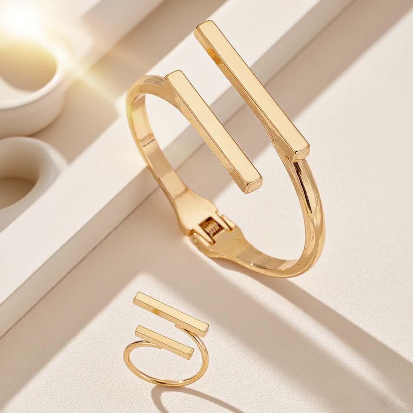 Мода Индивидуальность Геометрический Один Тип Регулируемый Браслет Кольцо Набор Ювелирных Изделий Простой Креативный Повседневный