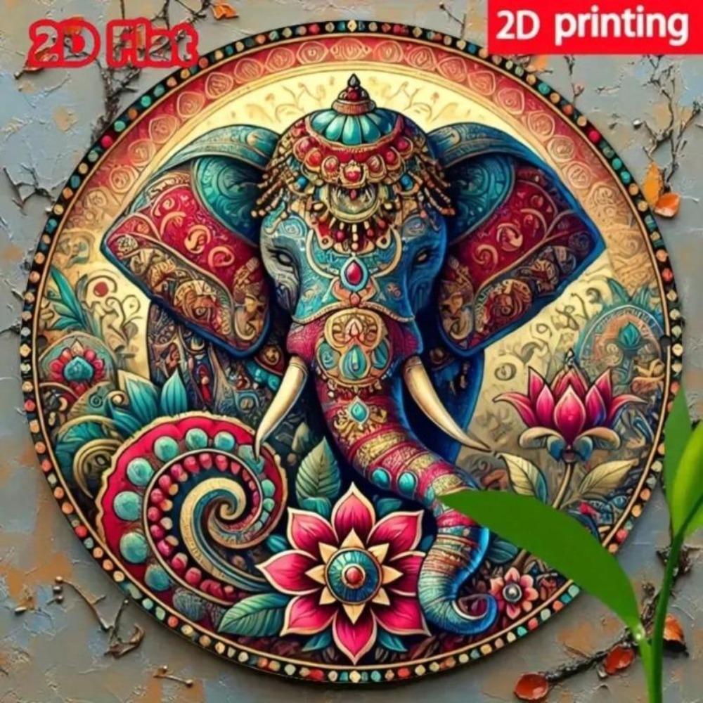 Vintage Elephant Lotus Metal Wall Art