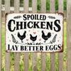 Spoiled Chickens Lay Better Eggs – Funny Vintage Metal Tin Sign, Humorous Farmhouse Wall Decor 8x12