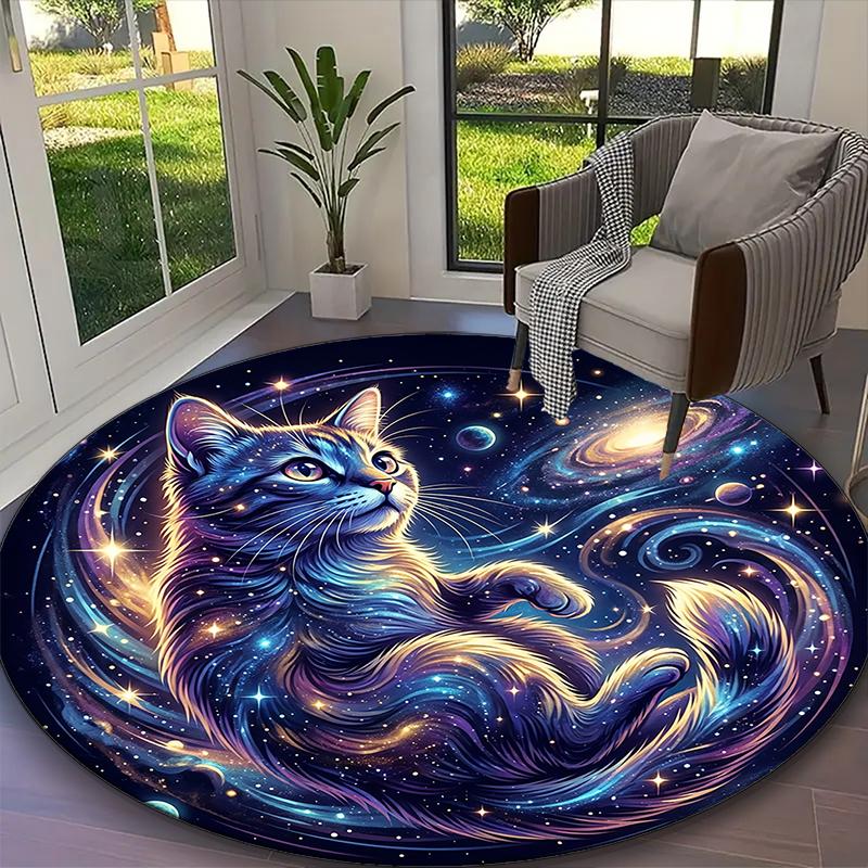1pc Mystic Yin Yang Cat Printed Chair Rug for Home Office Use, Living Room Kitchen Game Room Round Carpet