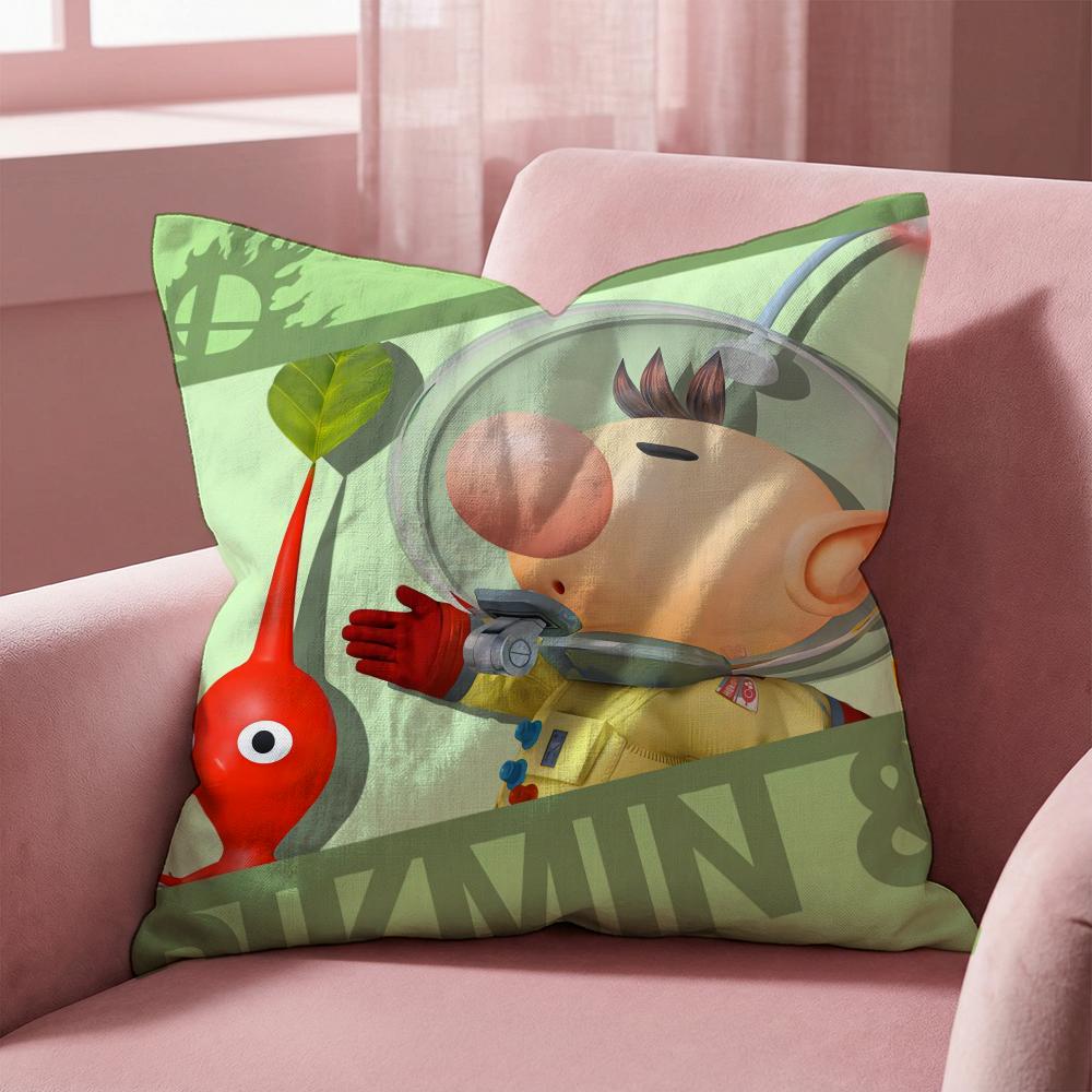 Cartoon Cute PIKMINS Cushion Cover Multi-Scene Pillow Cover for Home & Car - Reversible, Soft & Durable for Daily Use