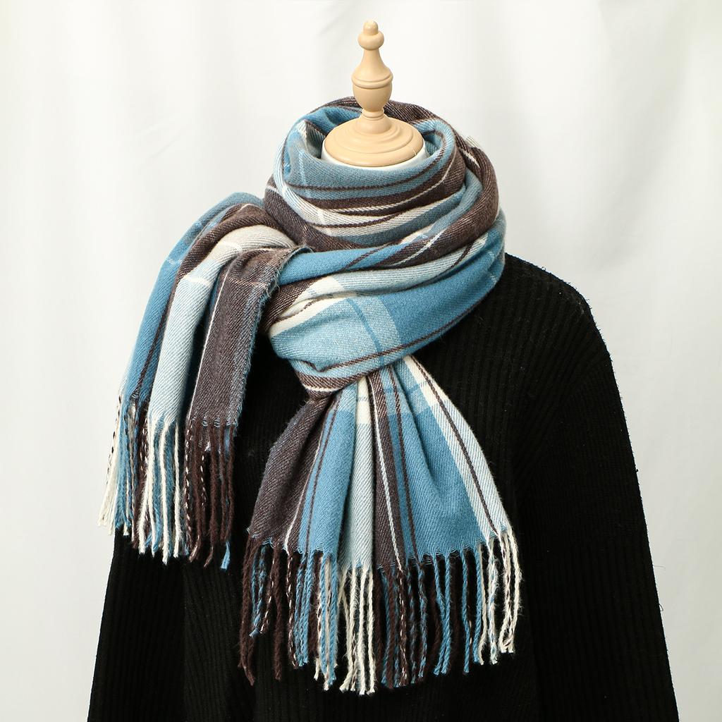 Fashion Vintage Plaid Stripe Scarf Winter Warm Imitation Cashmere Women Long Soft Thickened Female Scarves Tassel Shawl Wraps
