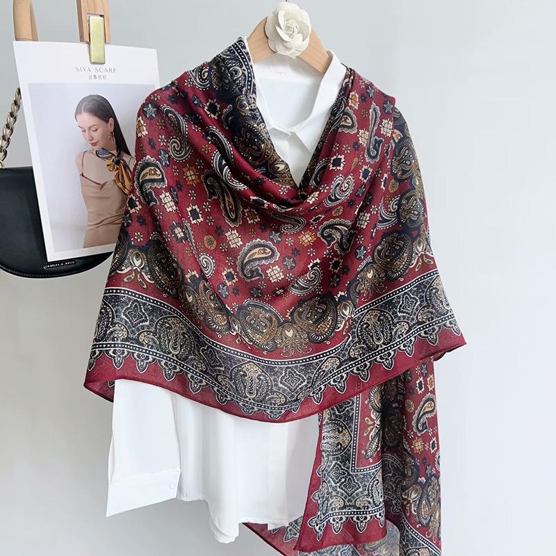 Autumn And Winter New Linen Long Sunscreen Scarf Women'S High-End Silk Scarf Air-Conditioned Room With Shawl Dual-Purpose