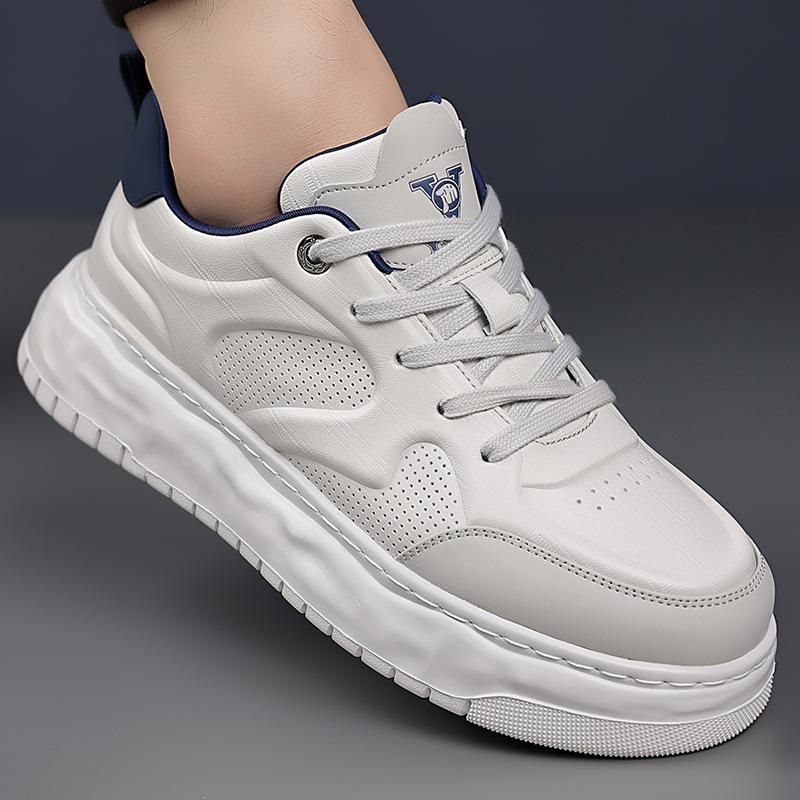 Spring and summer men's shoes new breathable leather surface white shoes platform sports shoes casual board shoes tide